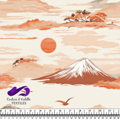 Paysage Japonais Serein avec le Mont Fuji et le Couché de Soleil