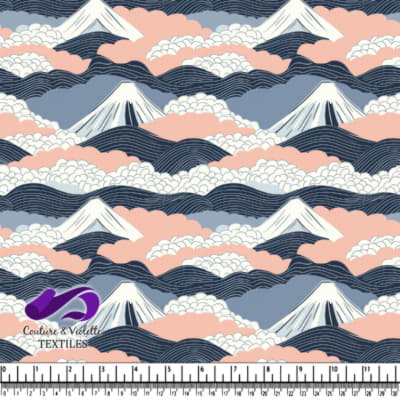 Motif Stylisé de Montagnes et Nuages en Teintes Pastel Douces