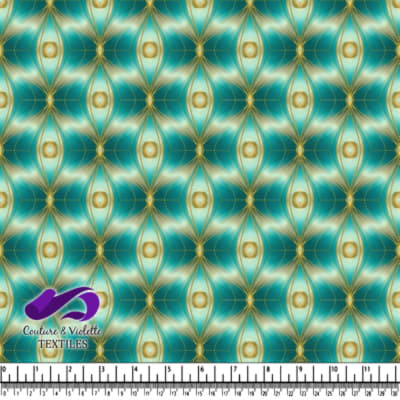 Elegant Teal and Gold Geometric Fabric Pattern