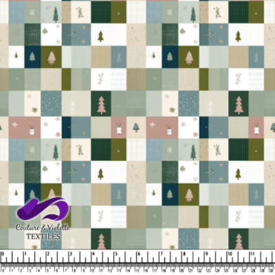 Patchwork d'Hiver Mat avec Arbres et Flocons de Neige