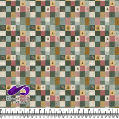 Tissu Patchwork Vintage avec Motifs Floraux et Arborés