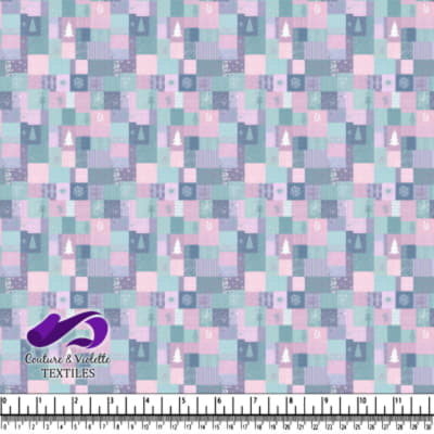 Imprimé patchwork hivernal pastel avec arbres et flocons de neige