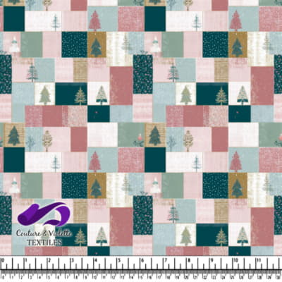 Patchwork Pattern with Pine Trees and Muted Colors