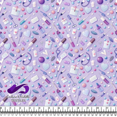 Medical Supplies and Pills on Purple Background