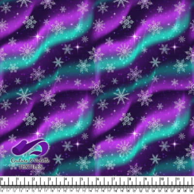 Aurora Borealis Snowflakes Winter Night Fabric Pattern