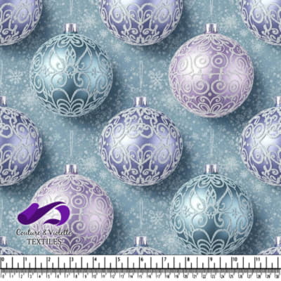 Blue and Purple Christmas Ornaments Pattern on Blue Background