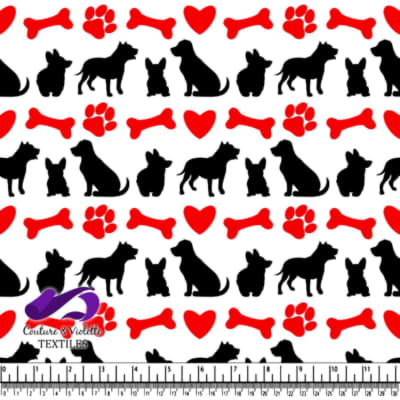 Dog and Cat Silhouettes with Hearts and Bones Pattern