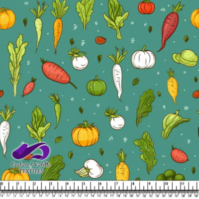 Hand Drawn Colorful Vegetables Pattern on Green Background