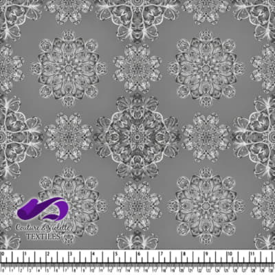 Grey and White Floral Mandala Pattern Textile Design