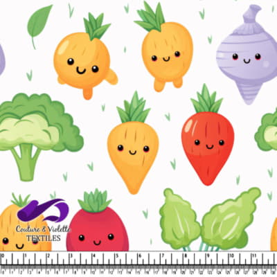 Motif de Légumes Kawaii Mignons avec Illustrations de Visages Souriants