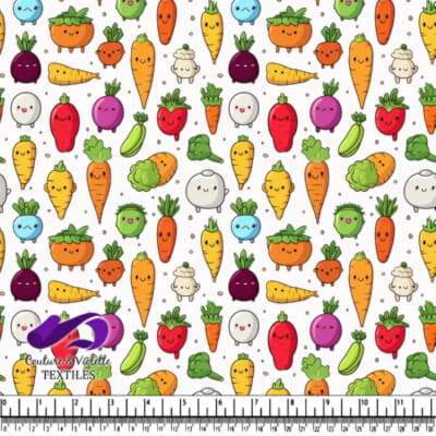 Motif de Légumes Heureux avec Visages Souriants