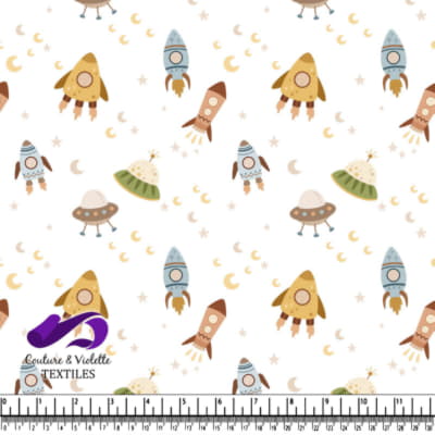 Cute Vintage Rocket and UFO Space Pattern