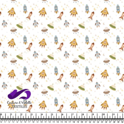 Cute Vintage Rocket and UFO Space Pattern
