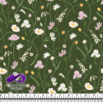 Delicate Wildflower Pattern on Olive Green Background