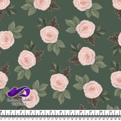 Motif Floral de Roses Roses Vintage sur Fond Vert