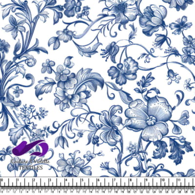Motif floral vintage bleu et blanc avec fleurs et feuilles