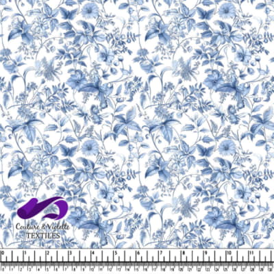 Motif Floral Botanique Vintage Bleu et Blanc