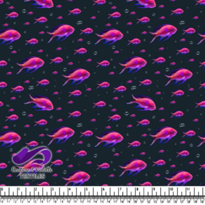 Bright Pink and Purple Fish Pattern on Dark Background