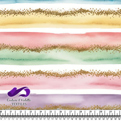 Soft watercolor stripes with gold glitter accents textile design