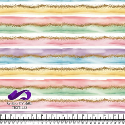 Soft watercolor stripes with gold glitter accents textile design