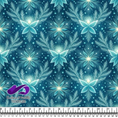 Motif Floral Lumineux Bleu sur Fond de Nuit Étoilée