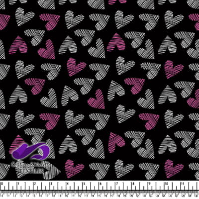 Striped Hearts Pattern in Pink and Gray on Black Background