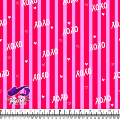Pink Striped Fabric Pattern with XOXO and Hearts Design