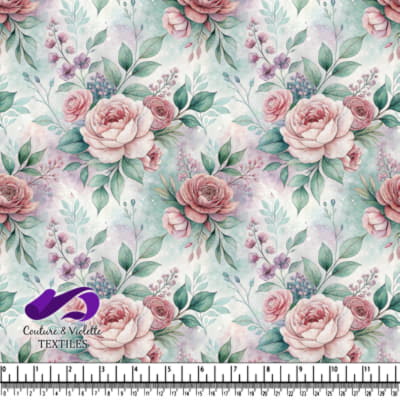 Vintage Pink Roses and Green Leaves Pattern