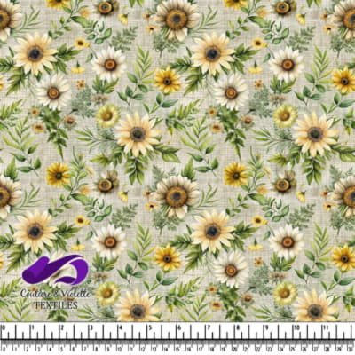 Sunflower and Green Leaf Floral Pattern