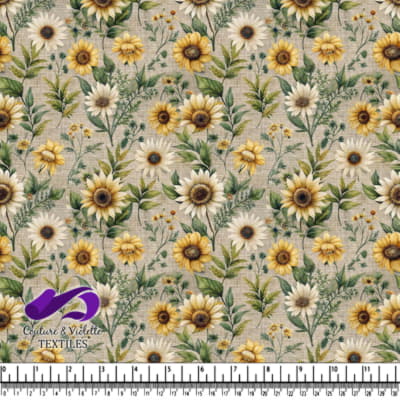 Sunflowers and Florals on Linen Fabric