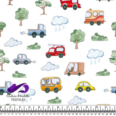 Cute Cars Clouds and Trees Pattern