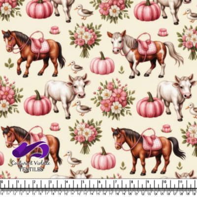 Motif d'Animaux de Ferme et de Citrouilles d'Automne