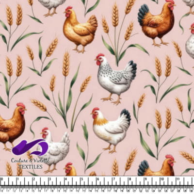 Motif de Poules de Ferme et de Blé