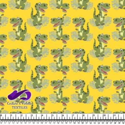 Mignon Dinosaure Vert sur Fond Jaune