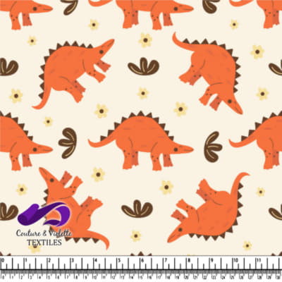 Imprimé de Tissu avec un Mignon Dinosaure Orange