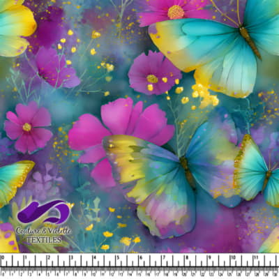 Papillons Dansants Sur des Fleurs Pourpres