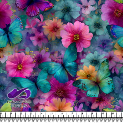 Design de Papillons Bleus Vibrants et de Fleurs