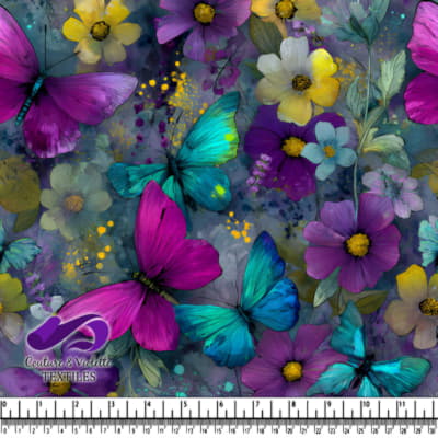 Jardin coloré de papillons et de fleurs