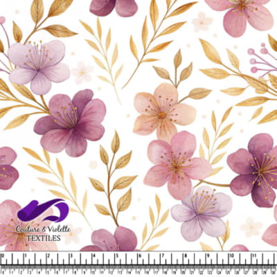 Motif Floral Délicat en Violet et Rose