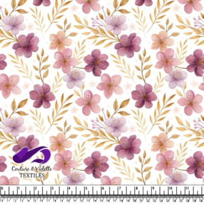 Motif Floral Délicat en Violet et Rose