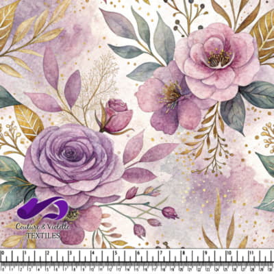 Motif Floral Doux en Violet et Or