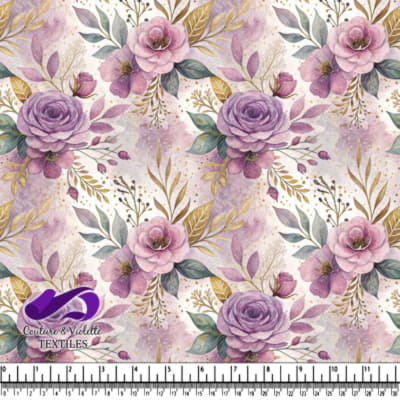 Motif Floral Doux en Violet et Or