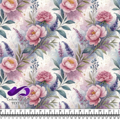 Élégantes Pivoines Roses et Fleurs de Lavande