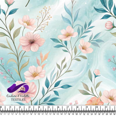 Delicate Pink Flowers on Blue Background