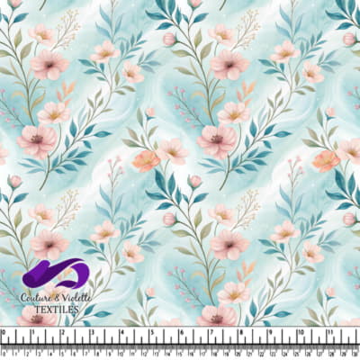 Delicate Pink Flowers on Blue Background