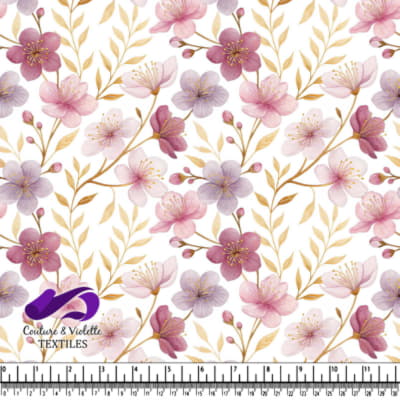 Motif Floral Délicat en Rose et Or