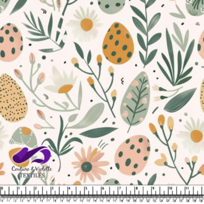 Motif Floral de Pâques avec Feuilles et Oeufs