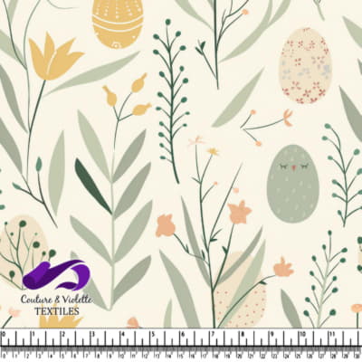 Motif Floral Délicat et Œufs de Pâques