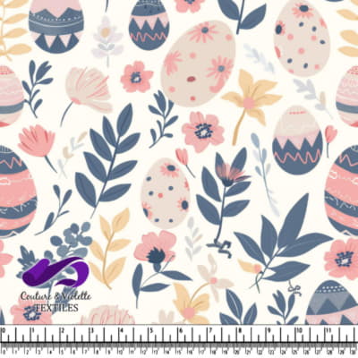 Motif Floral de Printemps avec Oeufs Décoratifs