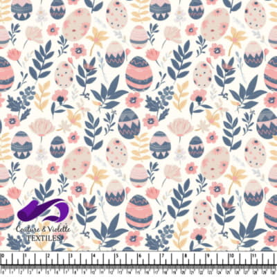 Motif Floral de Printemps avec Oeufs Décoratifs